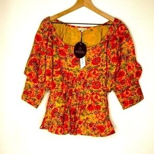 NWT by TiMo Bright Field Floral Blouse, size XS